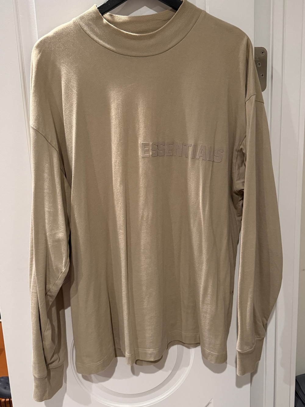 ESSENTIALS Men’s Long-Sleeve Shirt Mock Neck - Small Tan